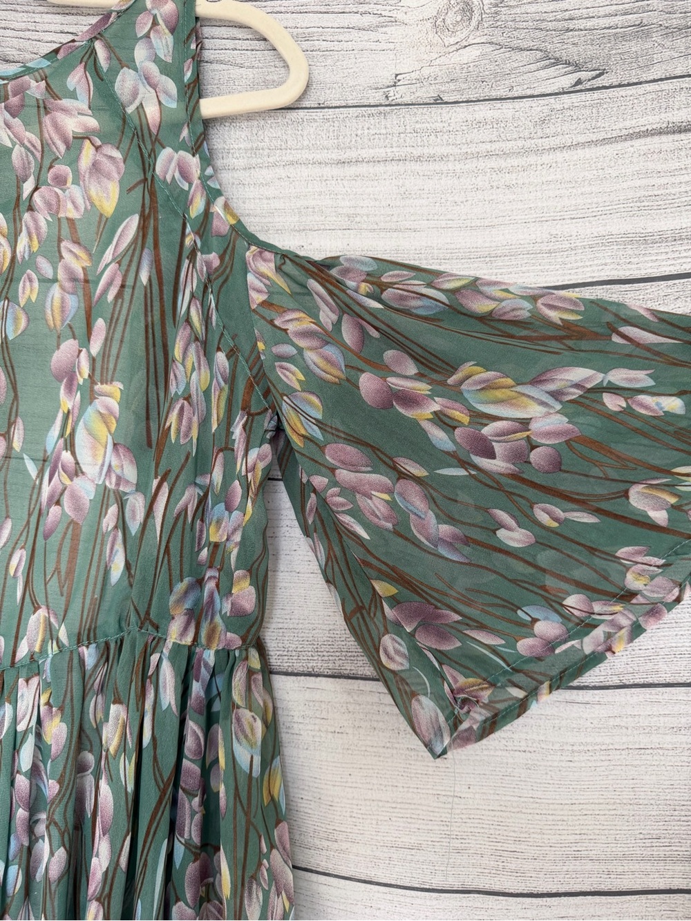 NWT Blu Heaven Floral Sheer Kimono Duster High Low Cold Shoulder Green M - Picture 5 of 7